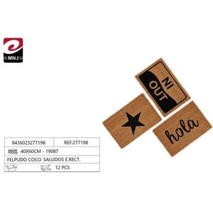 Tapete de Coco 40x60cm con Diseño de Estrella y Texto, para Uso Interior, Moderno, de Fibra Vegetal, Rectangular - Product Image 1