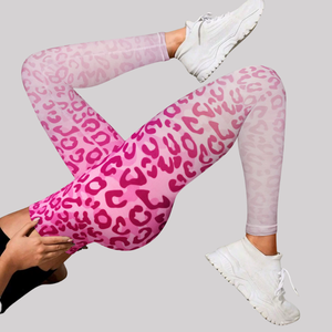 Leggings de Yoga de Cintura Alta con Estampado de Leopardo en Degradado Rosa para Mujer, Pantalones Deportivos Ajustados para Yoga y Entrenamiento - Product Image 2