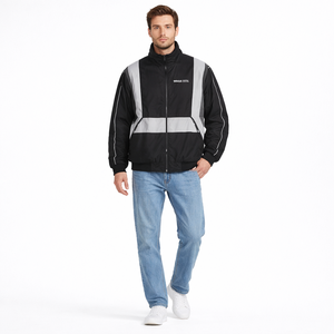 Chaqueta cortavientos impermeable de diseño personalizado al por mayor para hombre, con cremallera, reflectante, a prueba de viento, para exteriores. - Product Image 1