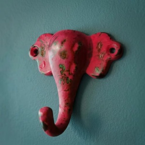 Wholesale Retro Vintage Red Distressed Elephant Animals Wall Coat Hat Hooks Keychain <b>Hanger</b> Cast Iron Self-adhesive Very Cheap - Product Image 2