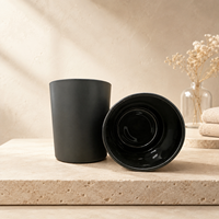Pot à bougie en verre givré noir 200 ml, décoratif, pour bougie, porte-bougie, pour table de chevet d'hôtel, pot vide, gobelet à bougie, sérigraphié