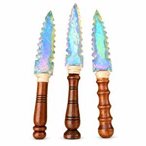 Couteau artisanal Opalite Angel Aura 10 pouces, lame en pierre précieuse, manche en bois, décoration en cristal, objet d'art et de collection - Product Image 1