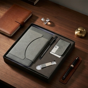 Aurelux RE048 Grey Leatherette A5 Multicolor Premium Executive <b>Notebook</b> <b>Set</b> Pen Card Holder 192 Pages Custom Logo Office - Product Image 3