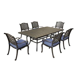 <b>Rectangular</b> 6-Person 86\" Long Aluminum Garden Dining Set with Navy Blue <b>Cushions</b> - Product Image 2