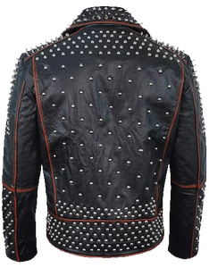 Men's Breathable Windproof Genuine Leather Motorcycle Biker <b>Jacket</b> with Studded Spikes <b>Punk</b> Rock Rivets Streetwear - Product Image 4