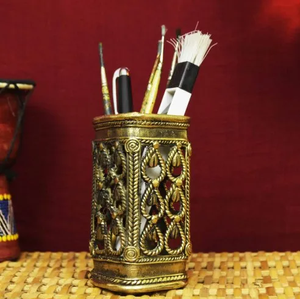 Pot à stylos et crayons promotionnel en laiton, design 'Horse Basket', produit de bureau - Product Image 4