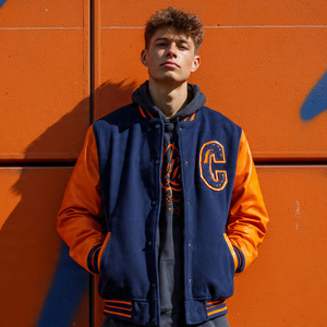 Winter Street Varsity <b>Jacket</b> Men Leather Sleeve Chest Embroidery Varsity <b>Jackets</b> Men's Crew Neck Loose Fit Varsity <b>Jacket</b> Top - Product Image 1