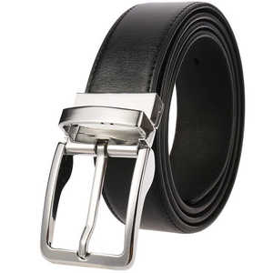 Ceinture en cuir véritable réversible noire avec boucle à ardillon en alliage, ceinture décontractée et formelle pour homme, largeur 1 3/8 pouces - Product Image 4