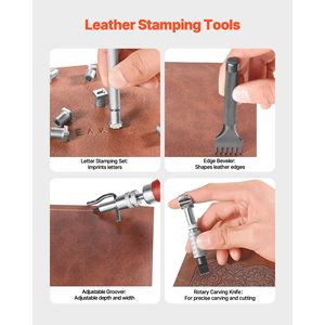 Kit di 61 Utensili per Lavorazione Pelle con Borsa Portatile in Tela per Incisione, Cucitura, Stampaggio e Levigatura - Product Image 3