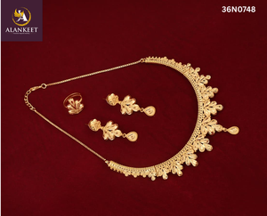 Ensemble de collier chaîne tendance avec pendentif fleur plaqué or 24 carats d'un gramme - Product Image 1