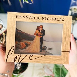 Custom Engraved Engraving Natural Wooden Picture <b>Frame</b> Custom <b>Name</b> Text Wood Photo <b>Frame</b> for Wedding Anniversary Gift Home Decor - Product Image 1