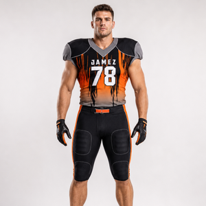 Uniforme de Fútbol Americano para Hombre, Conjunto de Jersey y Pantalones Negros y Naranjas, Cuello en V, Manga Corta, Poliéster que Absorbe la Humedad, Números de Equipo 78 - Product Image 1