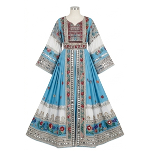 Vestido de novia afegano Kuchi de algodón de primera calidad para mujer, estilo Kurta Kurti, largo hasta el suelo, con estampado floral bordado y corte holgado. - Product Image 1
