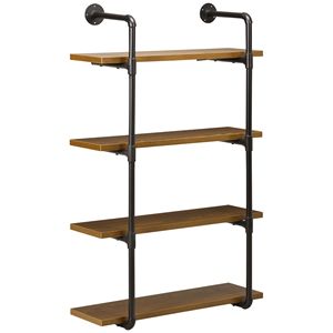 Scaffale a Muro Sospeso a 4 Livelli con Struttura in Metallo e Ripiani in Tubo Industriale Spessore 1 Pollice - Stile Rustico/Country - Product Image 1