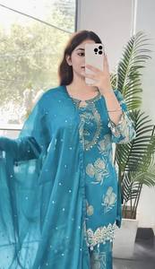 New Designer Georgette Solid Party Wear <b>Top</b>-Plazzo and Dupatta with Heavy Embroidery - Product Image 6