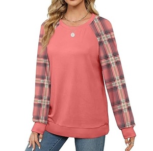 Breathable Raglan Printed Plaid <b>Pattern</b> Sleeve Sweatshirts O-Neck Raglan Sleeves Eco-Friendly Heavyweight Female Sweatshirts - Product Image 4