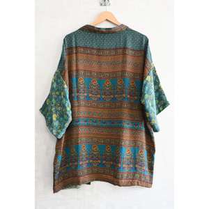 Robe de nuit en soie de luxe pour femme, kimono court imprimé fait main, tenue de mariée, vêtement de nuit - Product Image 5