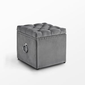 Square Ottoman with Knob Handle Velvet Fabric Seating Stool Foot Rest Upholstered Makeup Dressing Stool Padded Seat Shoe <b>Bench</b> - Product Image 1