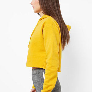 Sudadera con Capucha Amarilla para Mujer, Manga Larga, Tejido de Punto, Color Sólido, Corta, Transpirable, para Otoño - Product Image 1