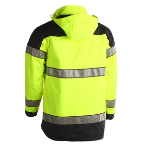 High Visibility Reflective Safety Jacket Men Hooded Windproof Workwear with Zipper Regular Fit Polyester Material Autumn Wear - Product Image 1