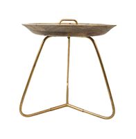 Table basse ronde en bois moderne avec pieds en métal doré, mobilier de salon contemporain, design artisanal
