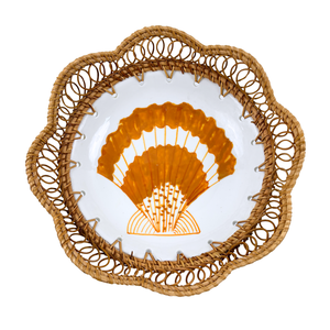 Handmade <b>Vintage</b> Orange Seashell Pattern Ceramic Bowl Scallop Edge Rattan Woven <b>Frame</b> Lightweight Durable Eco-Friendly Bowls - Product Image 2