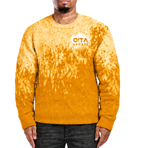 Pull en maille dégradé jaune doré et blanc pour homme, col rond, manches longues, personnalisé, style streetwear décontracté, mode hiver - Product Image 1