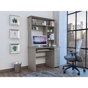 Escritorio gris claro Compu 180 Hutch con múltiples estantes Bandeja para teclado Soporte para CPU Un cajón-Escritorio para computadora - Product Image 1