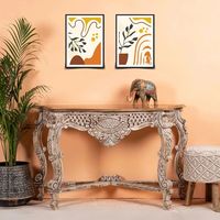 Table console en bois massif sculpté avec un design rustique antique - Table d'appoint pour l'entrée, meubles de salon