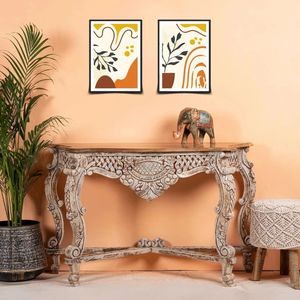 Carved Solid <b>Wood</b> Console <b>Table</b> with Antique <b>Rustic</b> Design-Entryway Side <b>Table</b> for Living Room Furniture - Product Image 2