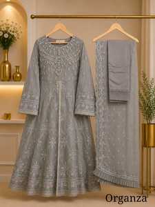 Ensemble Salwar Kameez en Chiffon pour Femmes, Broderie Florale, Style Indien et Pakistanais Traditionnel, Toutes Saisons, Tenue de Mariage et de Fête, Anarkali - Product Image 2