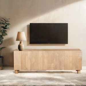 Mueble de TV de Madera Maciza de Mango de Lujo, Diseño Acanalado, Estilo Europeo Moderno, Consola de TV Multifuncional para Sala de Estar, Hotel, Hogar - Product Image 3