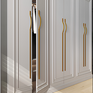 Poignée Courbe Longue en Acier Inoxydable 304, Finition PVD Or Noir, Luxe, pour Armoire et Meuble de Cuisine, Quincaillerie Linéaire - Product Image 1