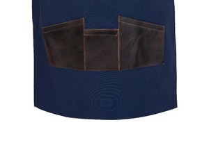 Canvas Apron with Leather Pockets and Cross Back Straps for Restaurant <b>Bar</b> Staff Uniform - Product Image 3