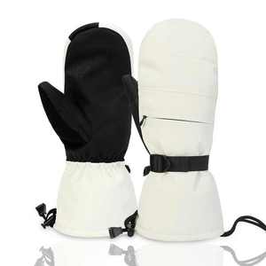 Gants de sport d'hiver unisexes en nylon coupe-vent, isolés thermiquement, à doigts entiers, avec fermeture à boucle, blanc et noir - Product Image 1