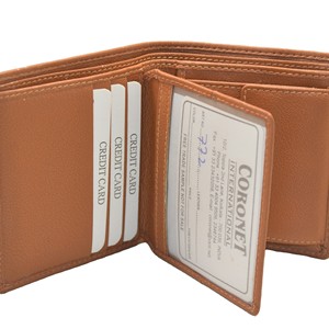 Portefeuille fin en cuir véritable pour homme, fermeture minimaliste à rabat, marron, usage quotidien, fermeture ouverte, blocage RFID, personnalisable - Product Image 3