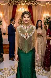 Elegante Vestido de Festival Burlesque con Hilos de Cuentas, Lentejuelas, Perlas, Bordado, Silueta Recta, Cierre en el Cuello, Capa Festiva, Natural - Product Image 2