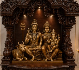 Shiv Parivar Teak Wood Home Temple Hand-Carved Wooden Pooja <b>Mandir</b> for Prayer Room South Indian Style Solid Wood Puja Ghar Uk - Product Image 4