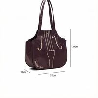 Sac fourre-tout d'épaule de loisirs au design de niche, style artistique rétro vintage, avec broderie simple motif violon, organisateur de rangement pratique