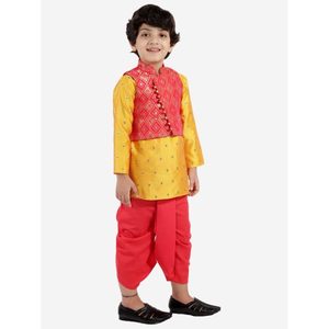 ชุดเสื้อผ้าเด็กผู้ชายแขนยาวสีแดง-ชุดคุรตะโพลีเอสเตอร์พิมพ์ลายทั้งตัวพร้อมแจ็คเก็ตและกางเกงโดติ - Product Image 2