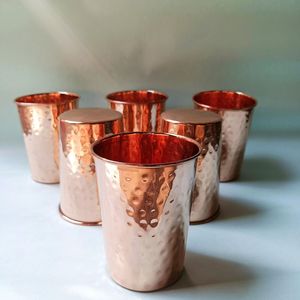 Copper glasses handcrafted hammered lines ayurvedic health <b>cups</b> eco <b>reusable</b> durable for artistic kitchen dining use - Product Image 6