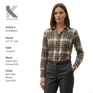 Camisa de Franela para Mujer, Algodón Viscosa, 165GSM, a Cuadros, Sarga 2/2, Manga Larga, OEM ODM - Product Image 4