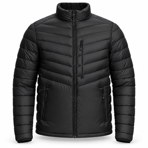 Custom <b>Mens</b> Lightweight Puffer <b>Jacket</b> Water Resistant Quilted Winter Coat Stand Collar Zipper Pockets Custom Logo Wholesale - Product Image 1
