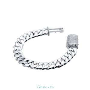 Bracelet cubain en argent de gros avec diamants Moissanite Glosbe & Co ronds GRA pour usage quotidien, synthétiques (fabriqués en laboratoire) - Product Image 1