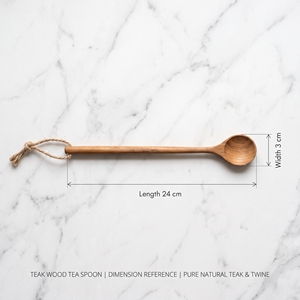 Cuillère à thé en bois de teck poli de qualité alimentaire, design classique, réutilisable, écologique, durable, manche long 24x3cm - Product Image 4