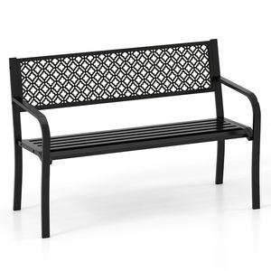 Panca da Giardino/Parcheggio da Esterno da 50 Pollici con Schienale a Griglia Geometrica e Seduta a Doghe per Patio, Hotel, Ospedali - Product Image 4