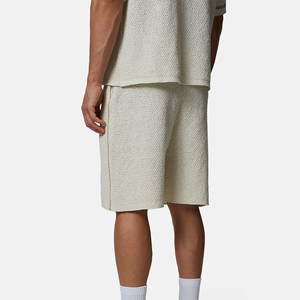 <b>Men's</b> Cream Cotton <b>Pajama</b> <b>Set</b> Short Sleeve Shirt And Bermuda Shorts Solid Color Casual Breathable Woven Fabric With Pockets - Product Image 5