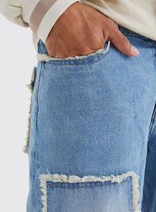 กางเกงยีนส์เดนิมผู้ชายขายดี เอวยางยืด สวมใส่สบาย คุณภาพสูง ทรงตรง รับผลิตตามแบบ OEM ดีไซน์พิเศษ ระบายอากาศได้ดี ลุคยีนส์ฟอกขาด - Product Image 4