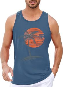 Camiseta sin mangas con cuello redondo y estampado azul claro para hombre, 100% poliéster, transpirable, ecológica, deportiva, tejido teñido, secado rápido - Product Image 1