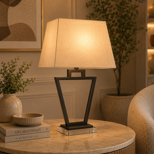 Lámpara de Mesa Metálica Satin Glow con Base de Hierro Niquelado Cepillado y Pantalla de Lino Premium, Iluminación Ambiental Cálida para Interiores Modernos - Product Image 4